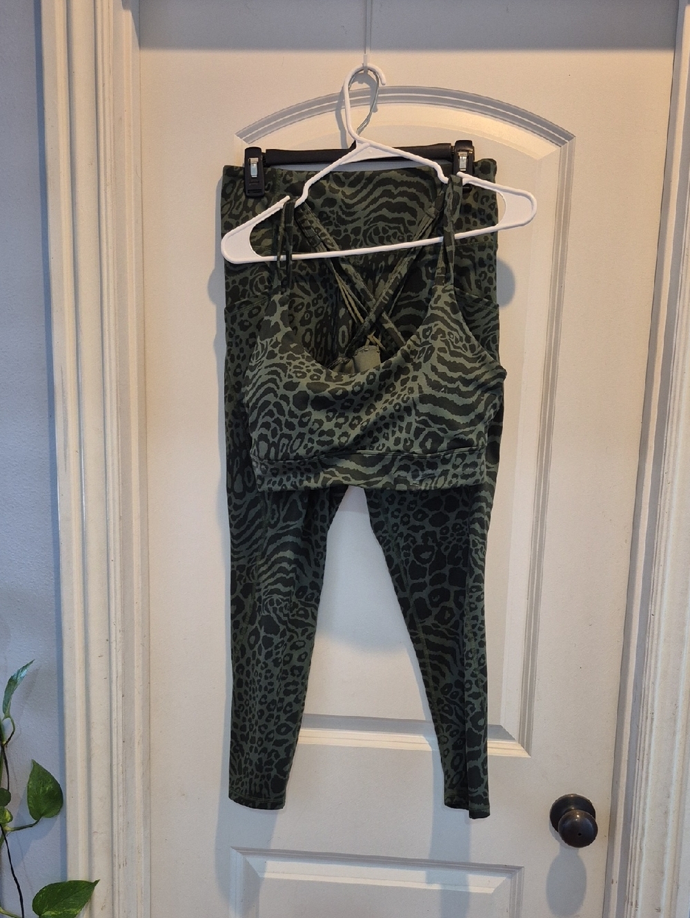 Women's Olive Green Animal Print Active Set - Sports Bra & Leggings